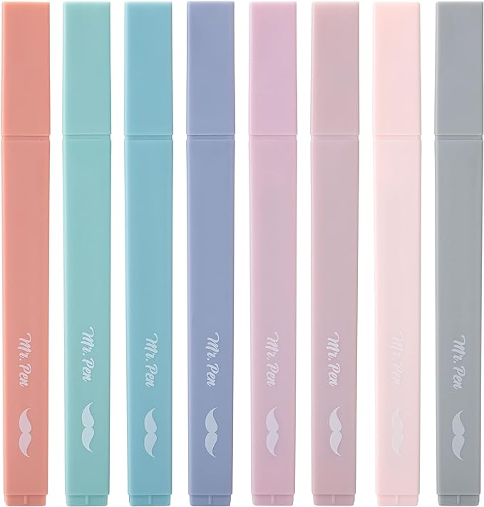 Mr. Pen- Aesthetic Cute Highlighters, 8 pcs, Chisel Tip, Earthy Colors, Assorted Colors,No Bleed Bible Pastel Highlighter Set