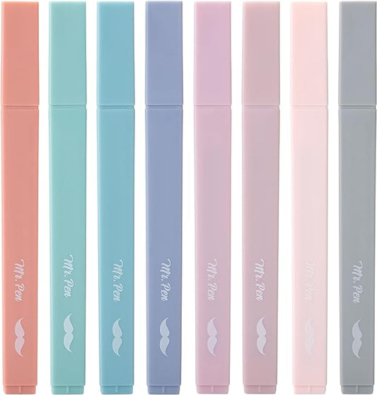 Mr. Pen- Aesthetic Cute Highlighters, 8 pcs, Chisel Tip, Earthy Colors, Assorted Colors,No Bleed Bible Pastel Highlighter Set