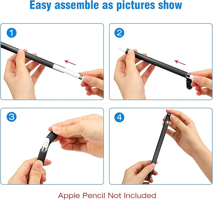 Fintie Silicone Sleeve Compatible with Apple Pencil 1st Generation, Ultra Light Pen Skin Case Cover Soft Protective Pencil Grip Holder with 2 Nib Covers & Cable Adapter Tether, Black