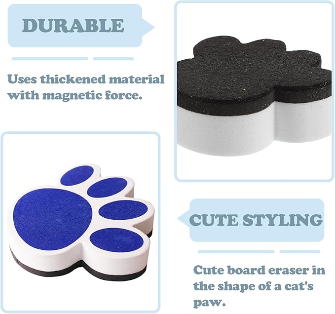 5 Pcs Dry Erase Board Eraser Cute Erasers Cat Paw Shape Reusable Magnetic Whiteboard Eraser School Supplies for Classroom Office(Color Random)