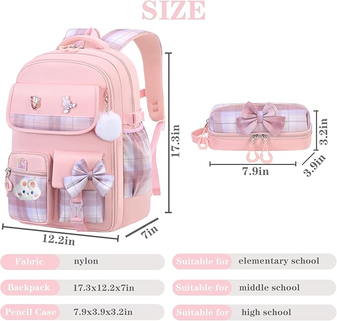 Girls Backpack,Kids School Backpack With Lunch Box Pencil Case Set,Cute Childrens Schoolbag For Girls