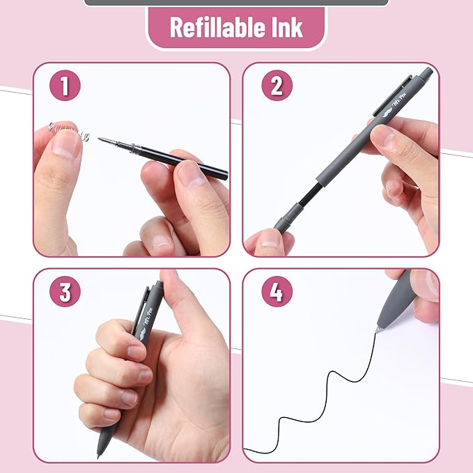 Mr. Pen- Retractable Gel Pens, 12Pack, Black Ink, Monochrome Elegance Barrel Gel Pens Fine Point 0.5mm, Gel Ink Pens Aesthetic Pens for Journaling Fine Tip Pens