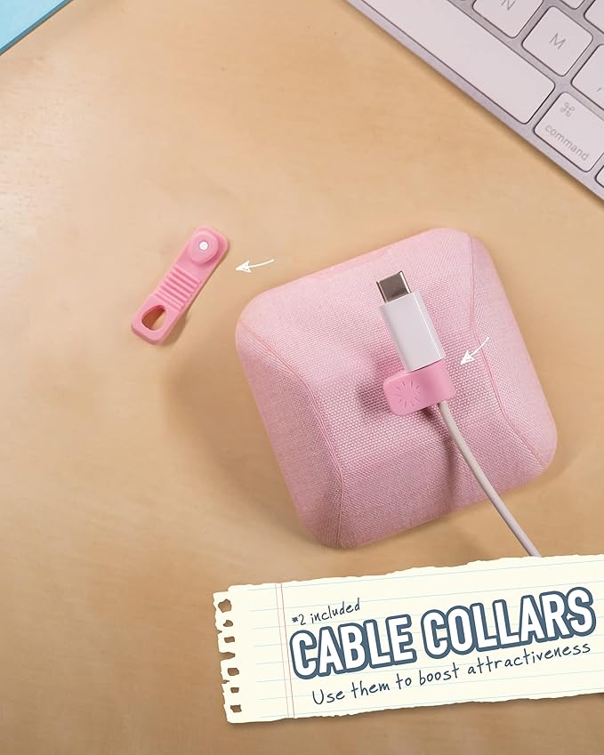 Smartish® Magnetic Cord Holder - Cable Wrangler Organizer with Magnet Clips for Charger Management on Desktop, Nightstand for USB-C + Lightning - I'm Blushing