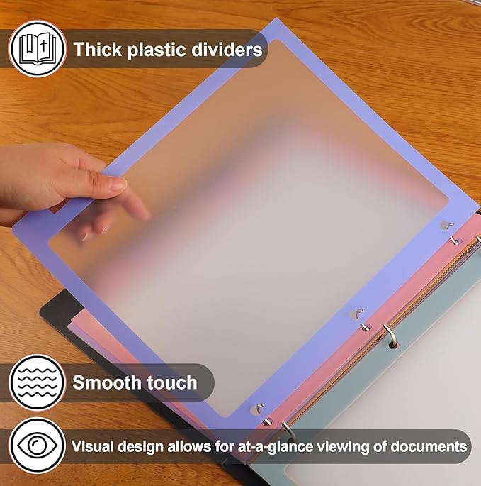 Binder Dividers with Tabs,8 Tab Dividers for 3 Ring Binder, Multi-Colored Page Binder Dividers Letter Size Plastic File Folder Pastel Color for Notebook School, 3 Hole Punch, 12 Set 96 Pcs