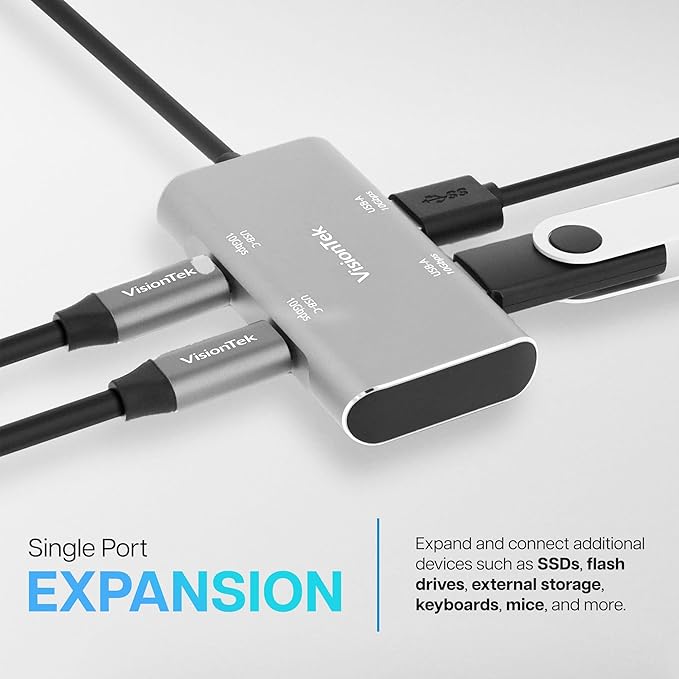 VisionTek USB C Hub 4 Port Adapter - 10Gbps High Speed Data Transfer Dongle, 2 USB C and 2 USB A Ports, Aluminum Multiport Splitter for MacBook Pro Air, iPad Pro, Chromebook, Windows Laptop