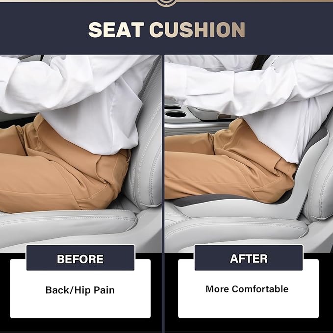 Coverado Upgraded Car Seat Cushion and Lumbar Support Pillow One Piece, Memory Foam Ergonomic Back Support Driving Seat Cushion for Back Pain, Non-Slip Washable Cushion for Car, Driver, Office