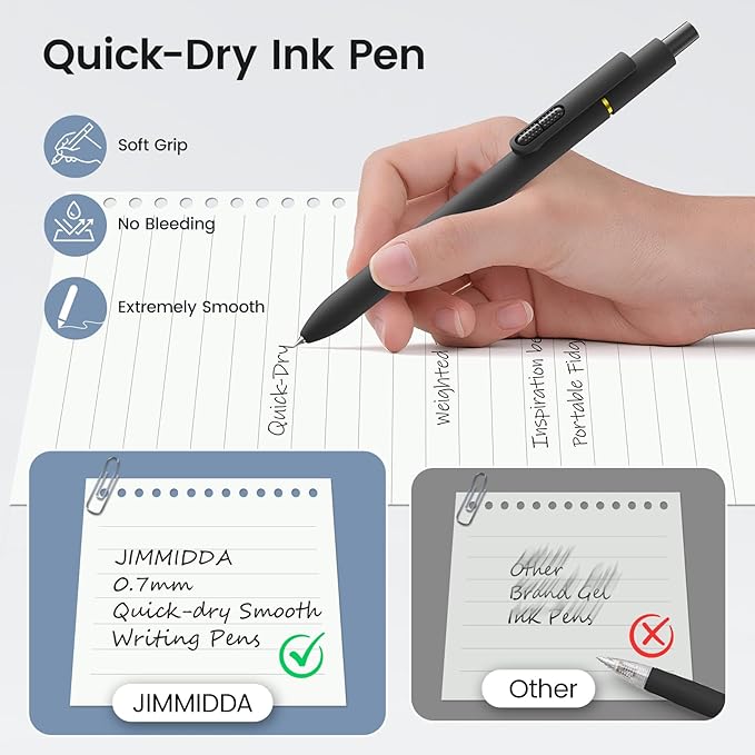 8Pcs Black Gel Pens - 0.7mm Medium Point Black Ink Pens | Smooth Writing - Quick Drying Retractable Pen for Men Women (Black - 8Pcs)