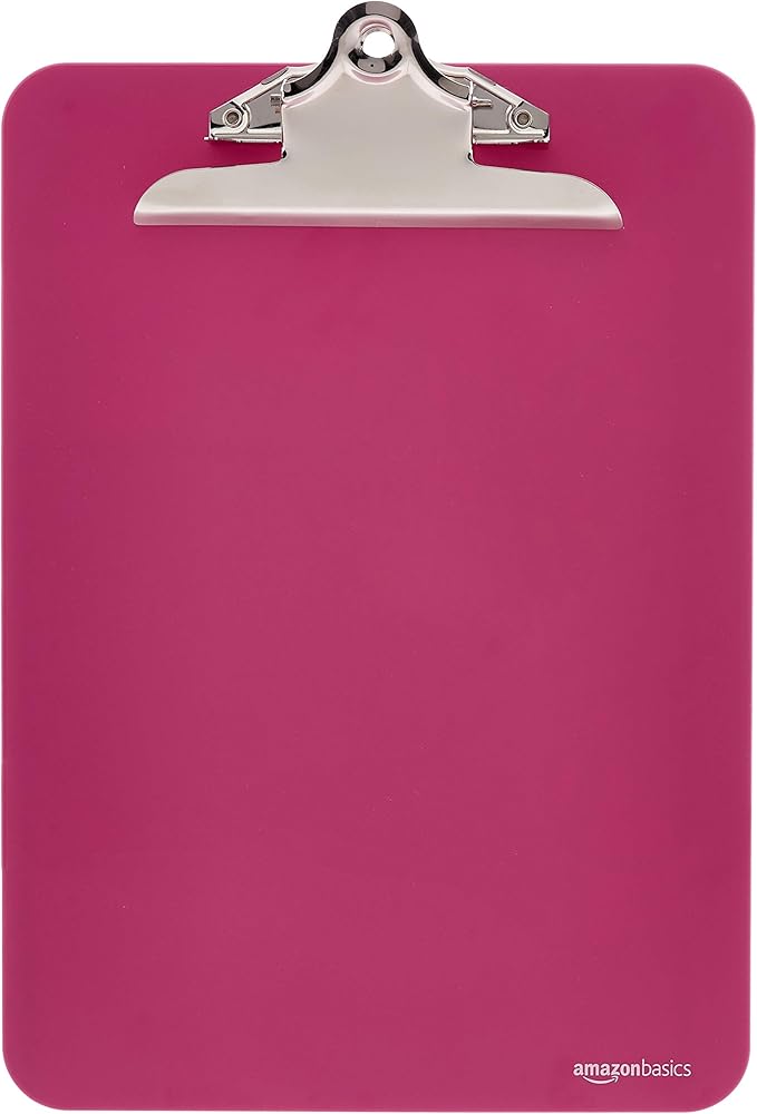 Amazon Basics Lightweight Plastic Clipboards with Sturdy Metal Clip, Letter Size, Assorted Classic Colors, Pack of 6