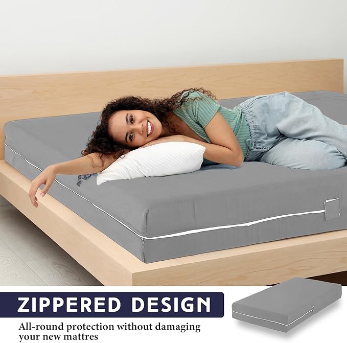 Zippered Mattress Fitted Protector Deep Mattress Encasement Soft Zipper Fitted Sheet Microfiber Bed Sheet Cover for Bed (Light Gray,Twin,12-16in)
