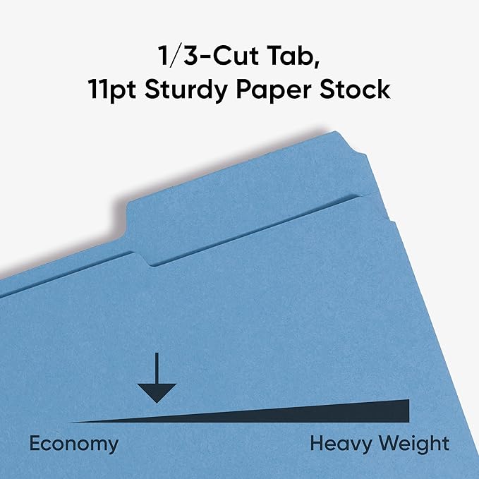 Smead Standard File Folders, Value Filing Bulk Case of 500, Blue, 1/3-Cut Tabs, Letter Size (21122)