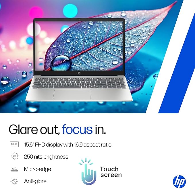 HP 15 AI-Powered Copilot Laptop, 15.6" FHD Touchscreen, 8-Cores Intel Core i3-N305 Processor, 8GB RAM, 512GB PCIe SSD, HDMI, HD Camera, Numeric Keypad, Wi-Fi 6, Windows 11 Home, Blue