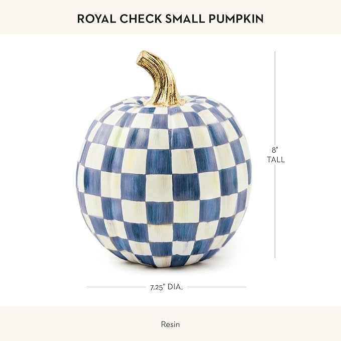 MACKENZIE-CHILDS Small Pumpkin, Resin Halloween Home Decor, Blue-and-White Royal Check