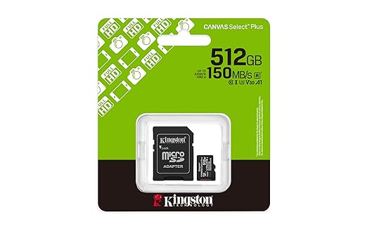 Kingston 512GB Canvas Select Plus microSD Card | Up to 150MB/s | Class 10, UHS-I, U1, V30, A1 | SDCS3/512GB