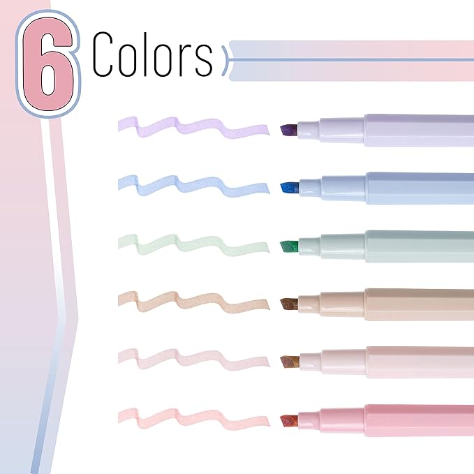 Mr. Pen- Aesthetic Highlighters, 6 Pack, Muted Pastel Color, Chisel Tip, No Bleed Bible Highlighter, Assorted Colors