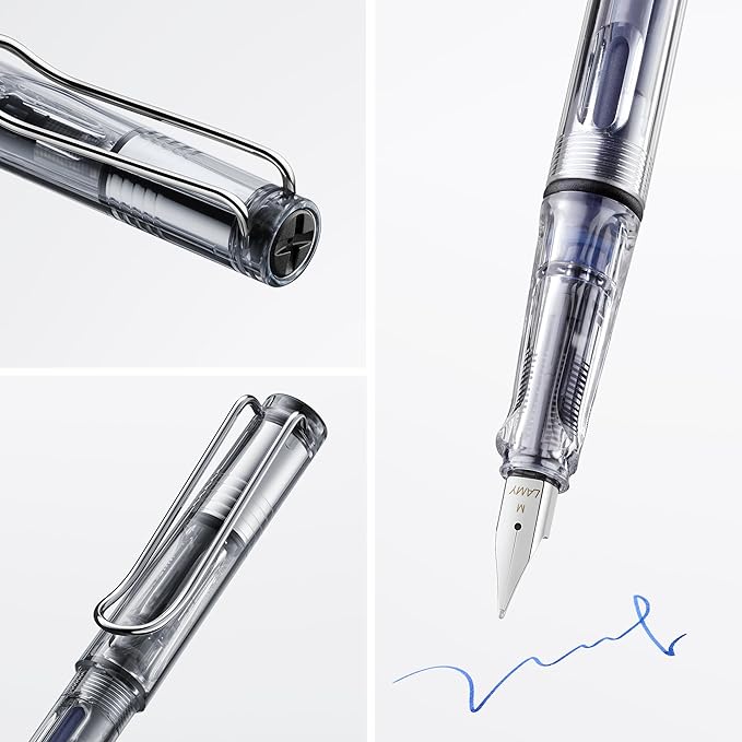 LAMY safari vista - Fountain Pen with ergonomic grip & polished steel nib in size M - ideal for any Writing & Calligraphy - including LAMY T 10 blue cartridge - Right-Handed
