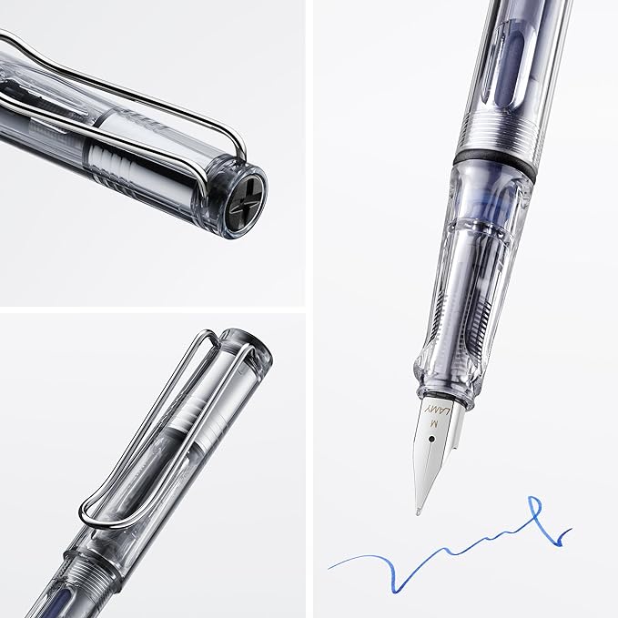 LAMY safari vista - Fountain Pen with ergonomic grip & polished steel nib in size F - ideal for any Writing & Calligraphy - including LAMY T 10 blue cartridge - Right-Handed
