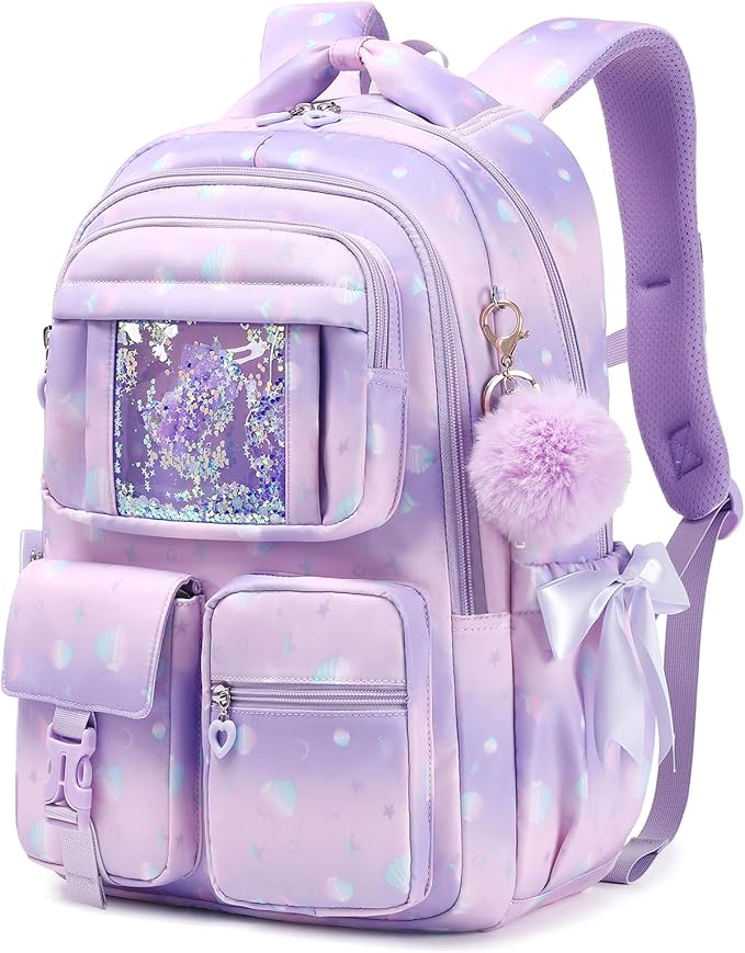 Kids Backpack for Girls - School Bags for Middle School Students - Book Bag for Elementary Primary - Kawaii Ita Backpack - Purple Shell