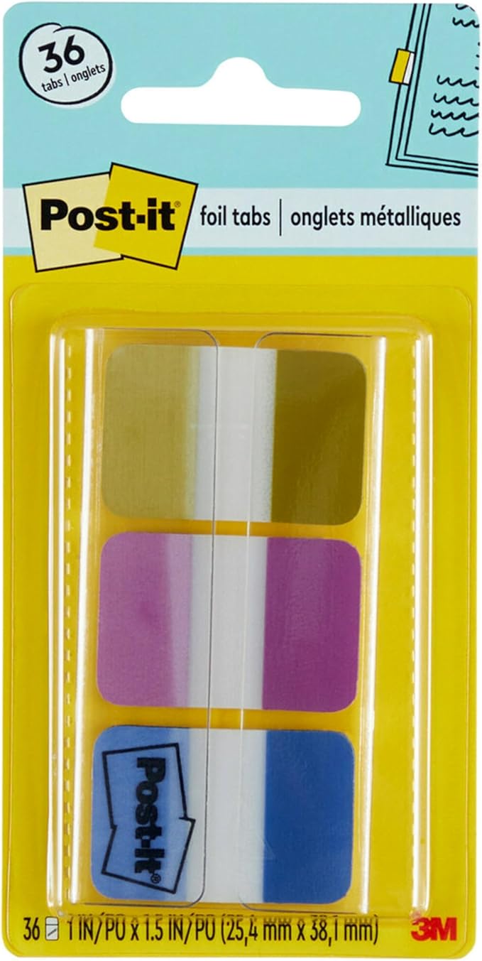 Post-it Foil Tabs, Iridescent Colors, 36 Tabs/Pack, 1 in x 1.5 in (686-FLOPBT)