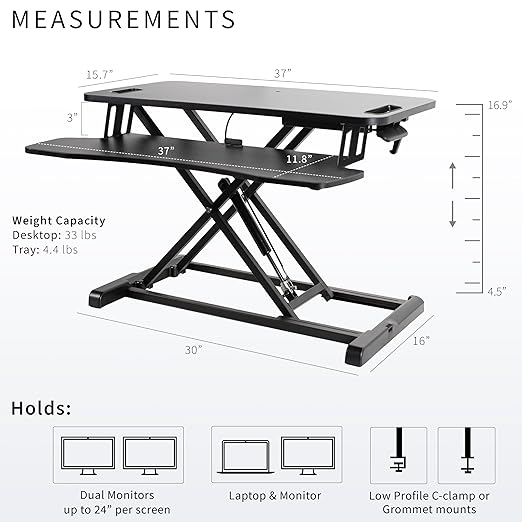 VIVO 38 inch Desk Converter, K Series, Height Adjustable Sit to Stand Riser, Dual Monitor and Laptop Workstation with Wide Keyboard Tray, White, DESK-V037KW