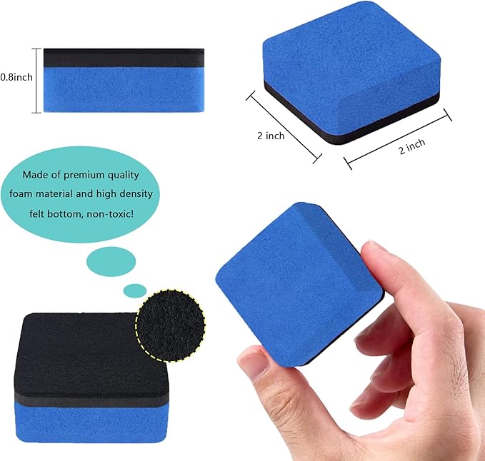 Dry Erase Erasers, AWOWZ 24 Pack Mini Magnetic Whiteboard Dry Eraser Chalkboard Cleaner Bulk for Home, Office and Classroom Teacher Kids Supplies (Blue, 2 x 2 x 0.79 Inch)