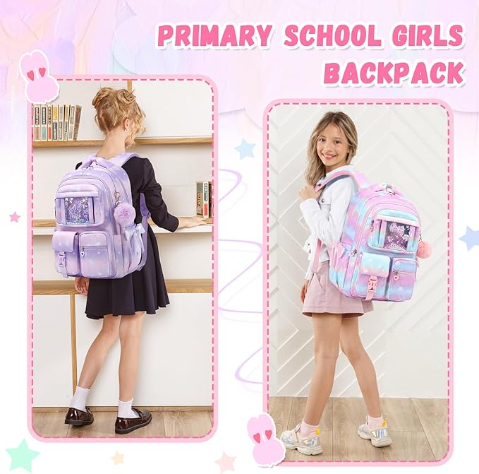 Kids Backpack for Girls - School Bags for Middle School Students - Book Bag for Elementary Primary - Kawaii Ita Backpack - Pink Planet