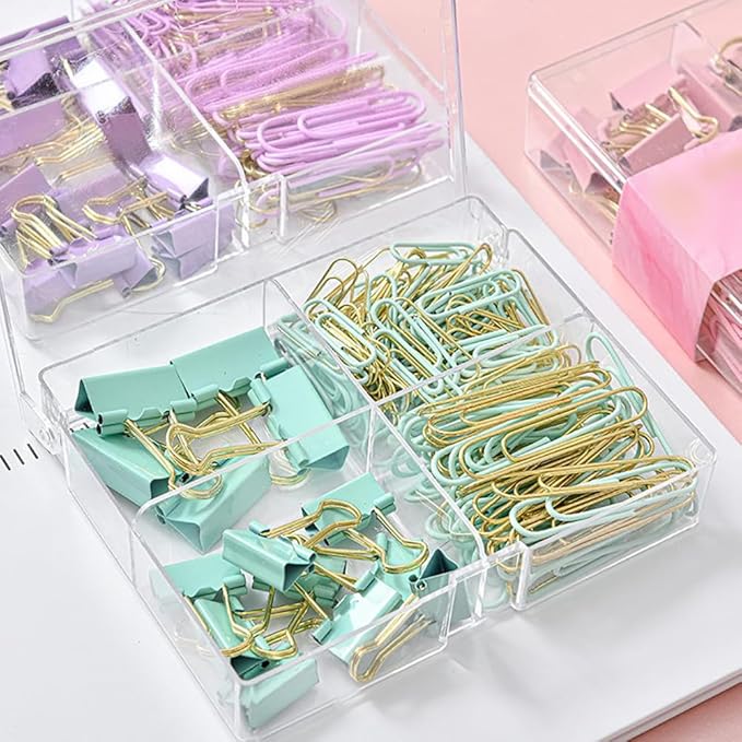 155 Pcs Paper Binder Clips Set Assorted Size Binder Paperclips Candy Color Paper Clips Document Organization Binder Clips with Container Purple