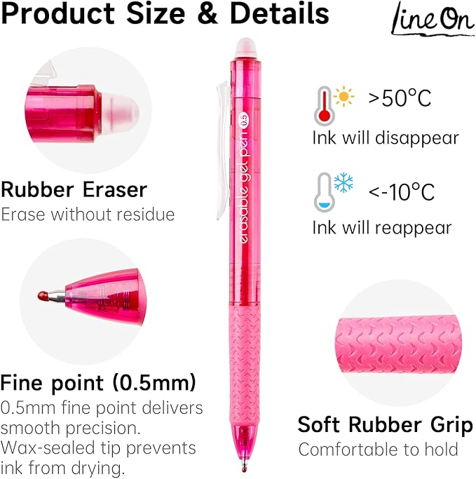 Erasable Gel Pens, 15 Colors Retractable Fine Point Erasable Pens Clicker, Fine Point(0.5mm), Assorted Color Inks, Make Mistakes Disappear for Drawing Writing Planner and Crossword Puzzles