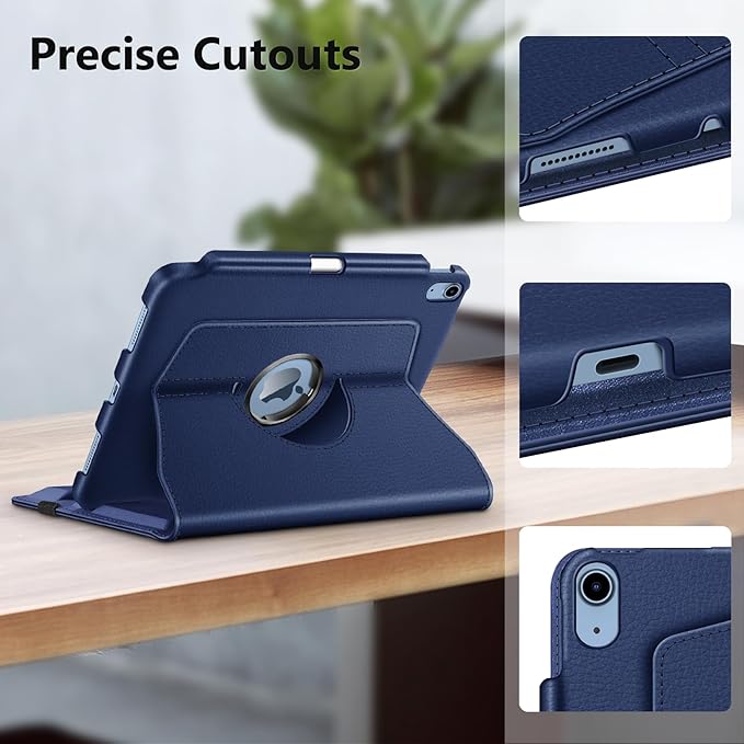 Fintie Rotating Case for iPad (A16) 11th Generation 11 Inch (2025), iPad 10th Generation 10.9 Inch (2022) - [Built-in Pencil Holder] 360 Degree Rotating Protective Stand Cover, Navy