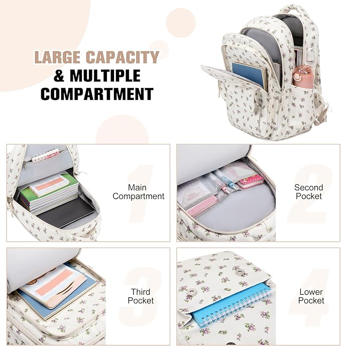 Bevalsa Backpack for Gilrs, 3PCS Corduroy Kids Backpack Set with Lunch Box & Pencil Pouch, Bookbag Daypack Laptop Bag for Women Teens Elementary Middle High School