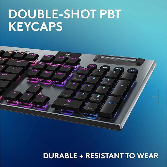 Logitech G915 X Lightspeed Low-Profile Wireless Gaming Keyboard, Double-Shot PBT Keycaps, Fully Programmable Keys, RGB Backlighting, Sleek Aluminum Finishing, GL Blue Clicky Switches - PC/Mac - Black