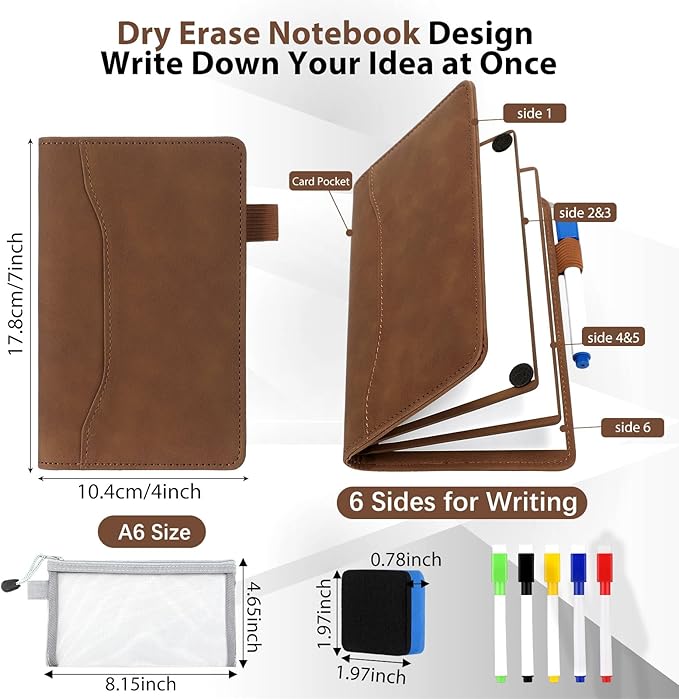 Feifeiya 6 Sides Dry Erase Notebook Portable Whiteboards Notebook 5"x7"(a6) Small Reusable Whiteboard Notepad Foldable Anti-ghosting Surface, Travel White Board for Office Study Meeting Planning