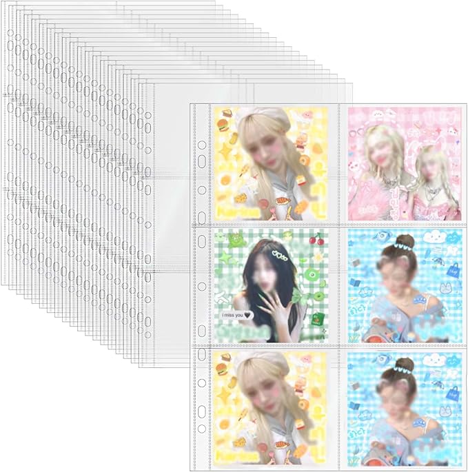 Mogoostry A4 Clear Sheet Protectors 6 Pockets Binder Sleeves 20 Sheets 11 Holes Top Open Photocard Refill Page Protector