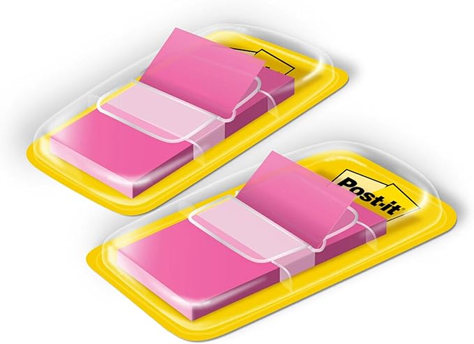 Post-it Flags, 50/Dispenser, 2 Dispensers/Pack, 1 in Wide, Bright Pink (680-BP2)