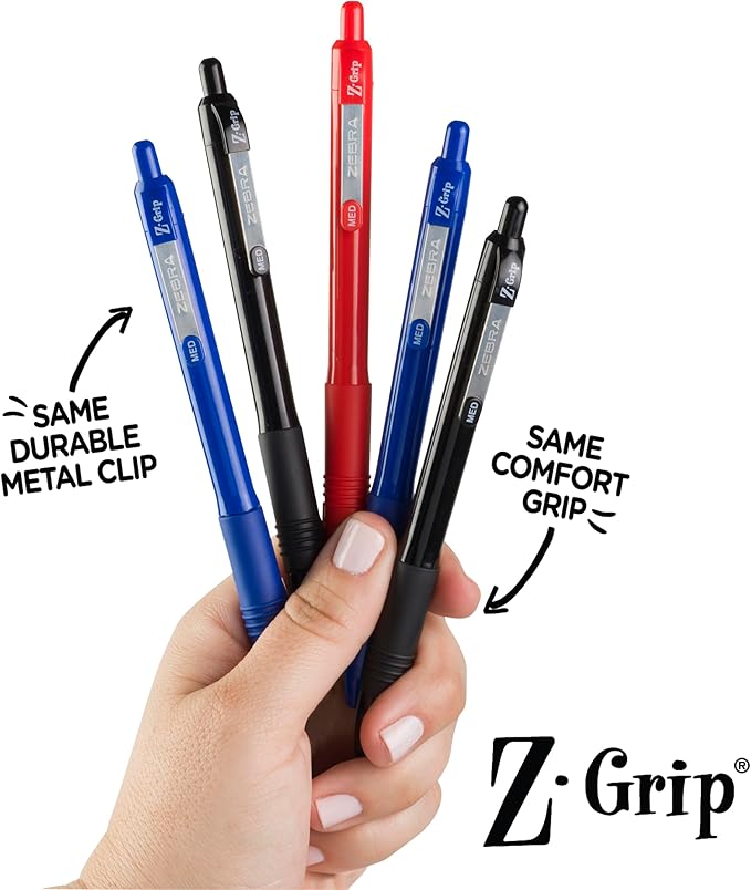 Zebra Pen Z-Grip Recycled Retractable Ballpoint Pens,1.0mm, Red Ink, Durable Metal Clip, 68% Recycled (GRS Certified; Global Recycled Standards), School & Office Supplies, 12-Pack (20630)