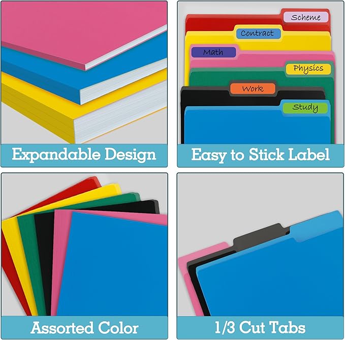 Colored File Folders,100 Packs Blue File Folders,Two Tone Color File Folder 8.5 x 11 Inch,1/3 Cut Tabs Letter Size,Manila File Folders for Office,School and Home,Organization