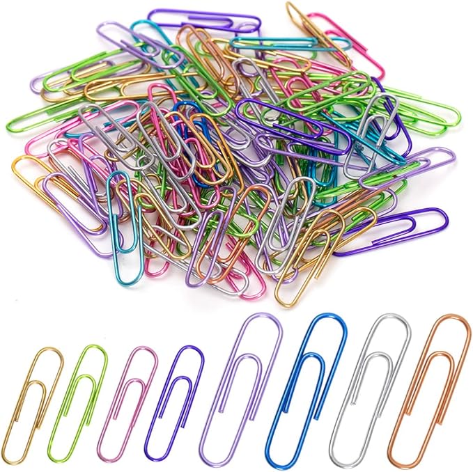 Paper Clips, 200pcs Jumbo and Medium （2 inch & 1.3 inch） Colored Clip, Large PaperClips Assorted Colors Sizes, Paper Clips for Paperwork Office School and Personal Use