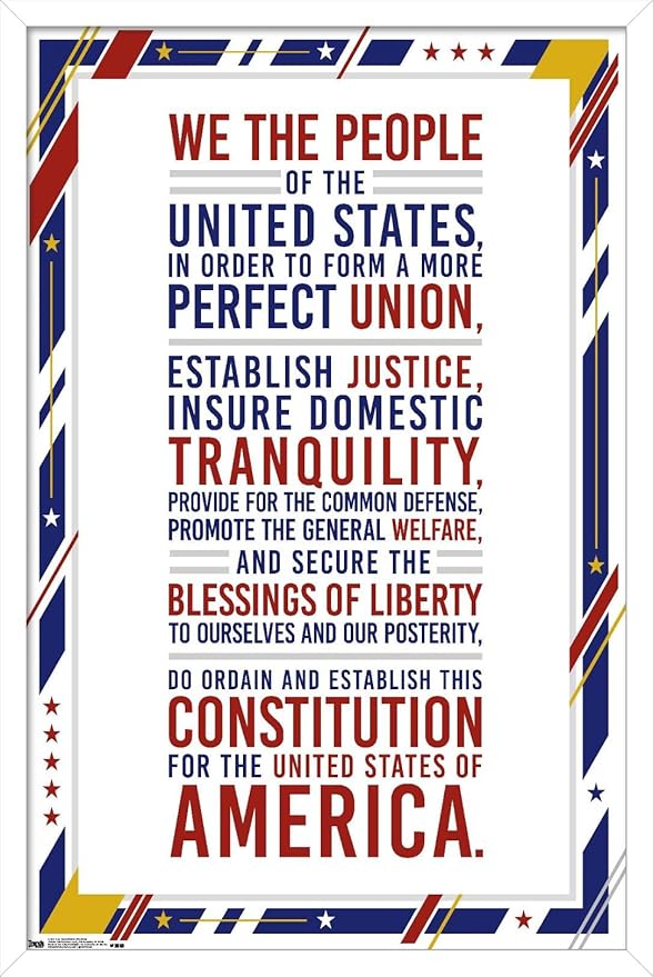 Trends International The United States Of America - Constitution Preamble Wall Poster, 14.725" x 22.375", White Framed Version