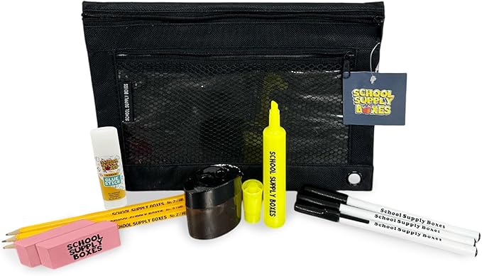 School Supply Boxes | Budget Saver Bundle (1 Box) | Back to School Essentials Kit for Students & Teachers | Includes Spiral Notebook, Crayons, Pens, Pencils, Glue & More