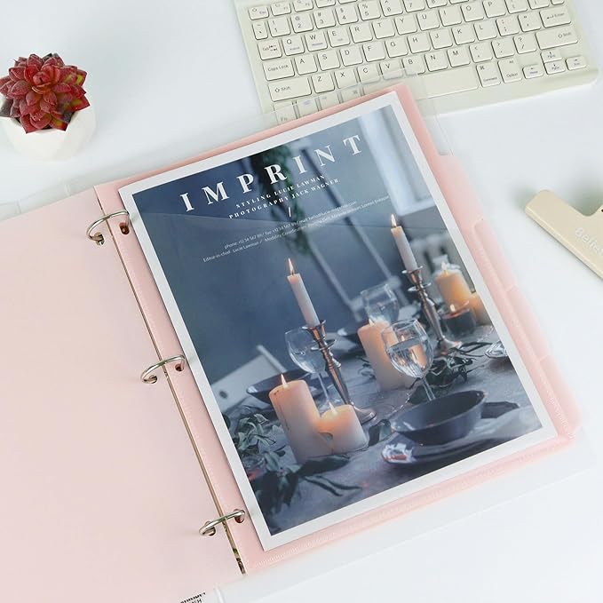 Koqye Binder Dividers with Pockets - 5 Plastic Dividers for 3 Ring Binders - A4 Bividers with Pocket & Tabs for Planners (Pink - 5 Tabs)