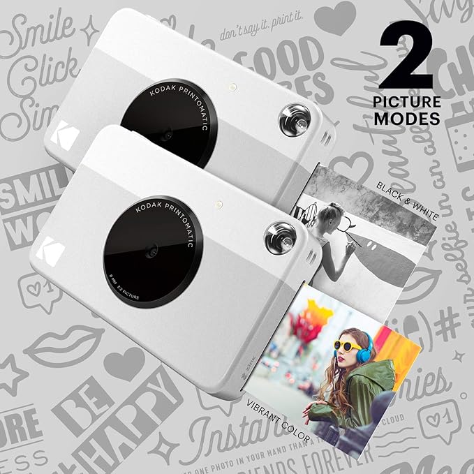 KODAK Printomatic Full-Color Instant Print Digital Camera - Colorful Photos On Zink 2x3" Sticky-Back Photo Paper - 5MP, Portable, Creative Fun Gift for Birthday, Christmas, Holiday - Grey
