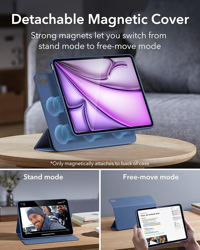 ESR for iPad Air 13 Inch Case M4/M3/M2 (2026/2025/2024) with Pencil Holder, Removable Magnetic Cover, Vertical Stand, Fully Supports Pencil Pro and Pencil(USB-C), Rebound 360 Series, Blue