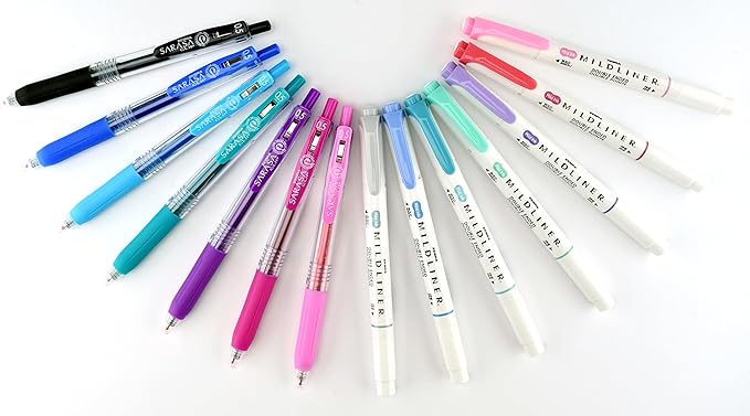 Zebra Pen Journaling Set, 14-Pack Assorted Colors, Includes 7 Mildliner Highlighters and 7 Sarasa Clip Gel Pens, Ideal for Bullet Journals, Planners, and Note-Taking (10014)