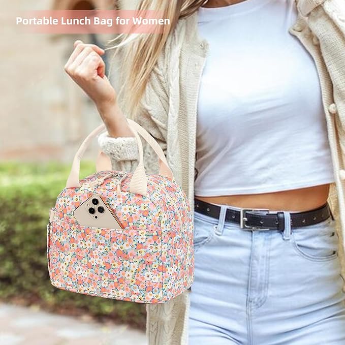 LEDAOU Lunch Box for Women Insulated Lunch Bag Corduroy Lunch Tote Bags Leakproof Cooler Lunch Case for Travel Work Picnic