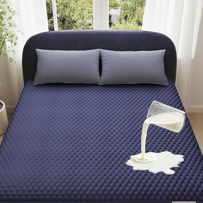 OhGeni 100% Waterproof Mattress Protector, Twin XL-Navy Blue Size Mattress Pad, Fits 6"-20" Mattresses with Deep Pocket, Cooling, Breathable Fitted Sheets, Soft Bed Cover, Noiseless, Machine Washable