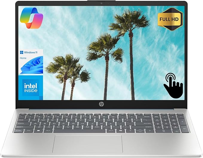 HP 15 AI-Powered Copilot Laptop, 15.6" FHD Touchscreen, 8-Cores Intel Core i3-N305 Processor, 16GB RAM, 512GB PCIe SSD, HDMI, HD Camera, Numeric Keypad, Wi-Fi 6, Windows 11 Home, Blue