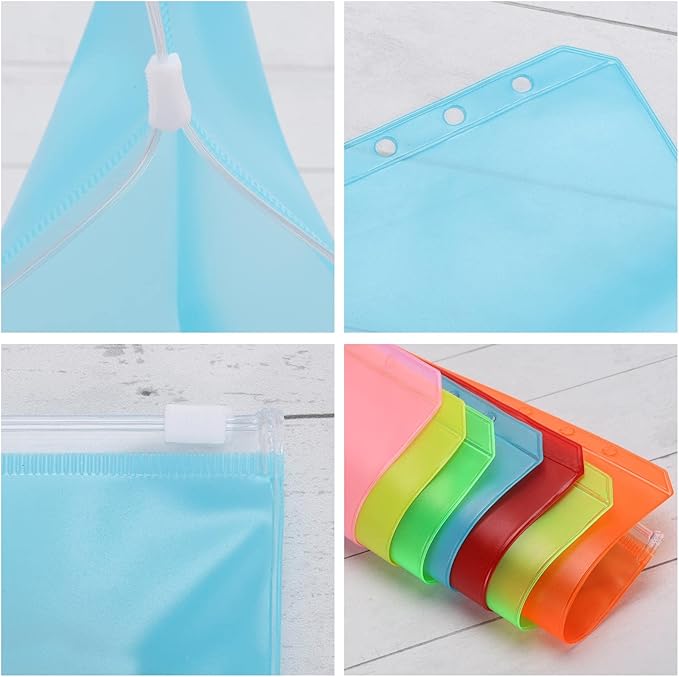 24Pcs A5 Binder Pockets 6 Holes Zipper Binder Pouch for Cash,ID Card,Credit Card, 8 Colors
