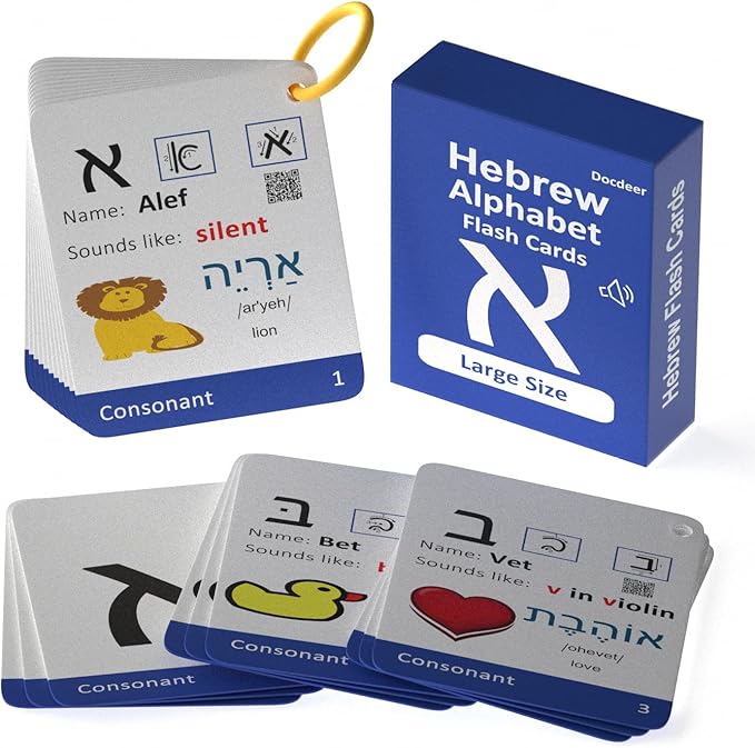 Hebrew Biblical Alphabet Syllabary Flash Cards – Alef Bet Letter Educational Jewish Language Learning Flashcards
