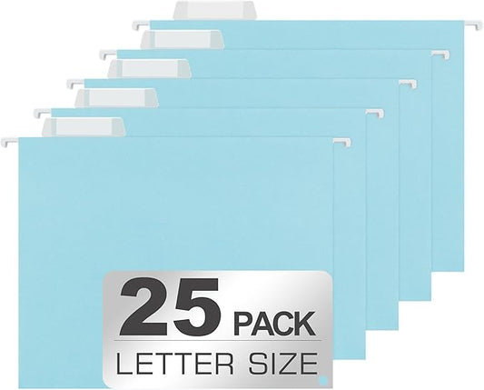 25 Packs Hanging File Folders,Light Blue Hanging File Folders Letter Size,Hanging Folders with 1/5-cut Tabs,Hanging Folders for Filing Cabinets, File Organizer Folder for Office,School,Home