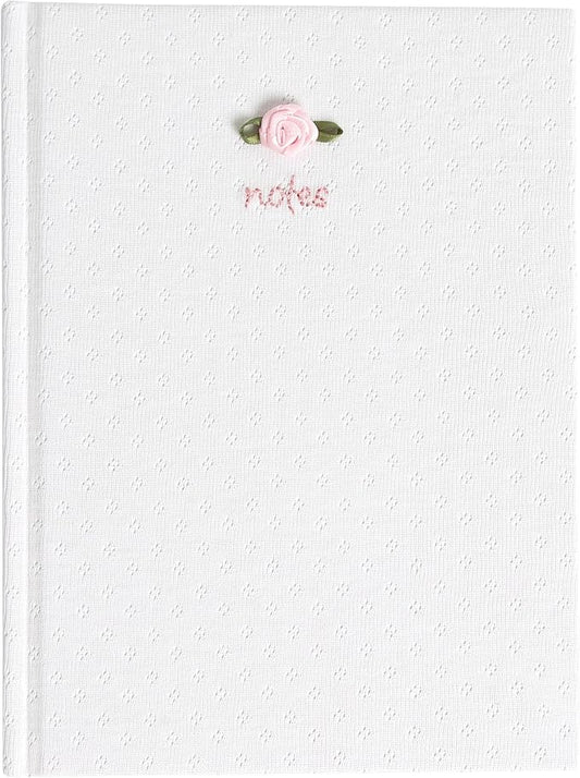 Pearhead Fabric Hardcover Journal Notebook 6x8 – Pointelle Embroidered College-Ruled Writing Journal with 200 Lined Pages, Pink