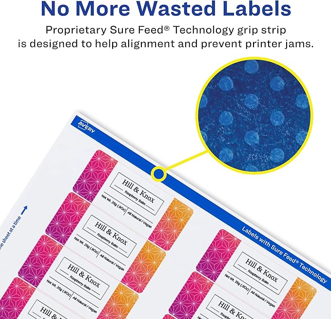 Avery Glossy White Rectangle Labels, Sure Feed Technology, 1" x 3", 800 Glossy White Labels, Print-to-The-Edge, Permanent Adhesive, Laser/Inkjet Printable